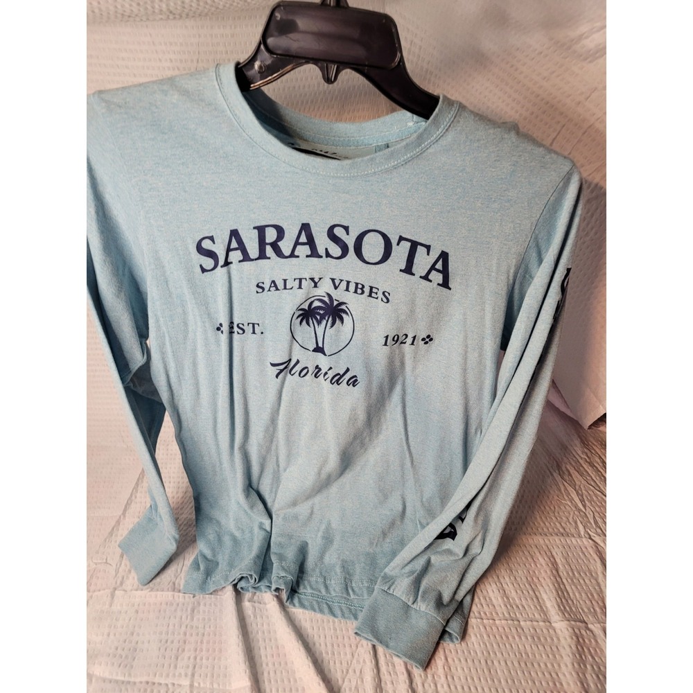 US Vintage Sarasota Salty Vibes Florida Long Sleeve‎ Graphic T-Shirt Blue Small